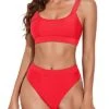 Scoop Neck High Waist Bikini Swimsuits: Women's Two Piece Sport Bathing Suits