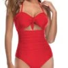 Removable Halter Straps Swimsuits Halter Backless One Piece Swimsuits-Red