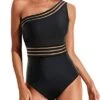 Mesh One Shoulder Tummy Control One Piece Swimsuits For Women Stylish Swimwear