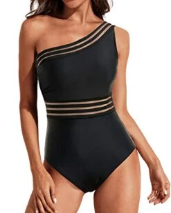 Mesh One Shoulder Tummy Control One Piece Swimsuits For Women Stylish Swimwear