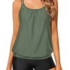 Women Two Piece Blouson Tankini Swimsuits Modest-Olive Green