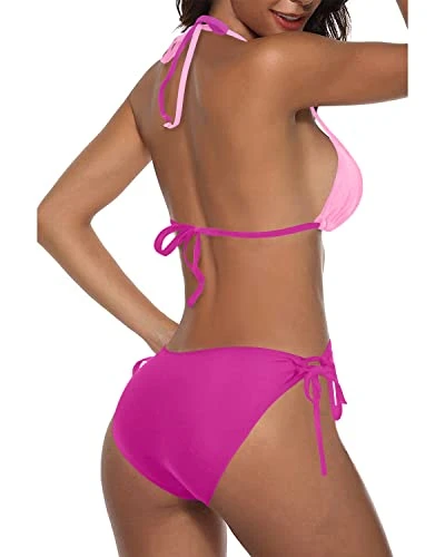 Padded Halter Triangle Bikini Women's Two Piece Bathing Suit Tie Side Bottom - Image 2