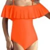 Women's Tummy Control Ruffled One Piece Swimsuit-Neon Orange