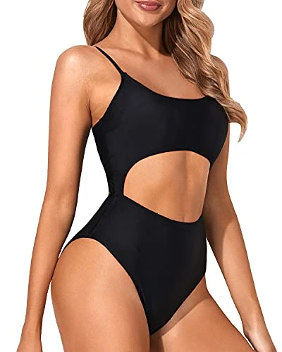 Cutout One Piece Swimsuit Lace Up High Cut Cutout Bathing Suits-Black - Image 3
