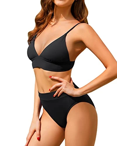 Sexy High Waisted Bikini Set Two Piece Triangle Bathing Suits-Black - Image 4