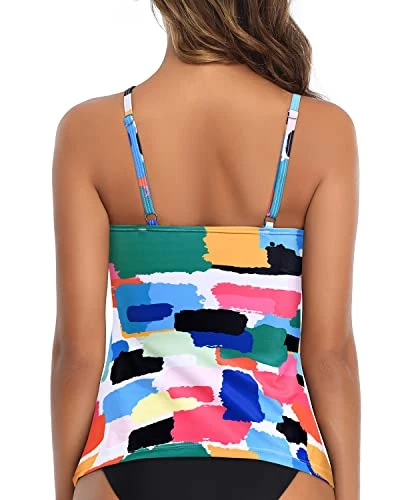 Women's High Neck Tankini Top Adjustable Straps And Padded Push-Up Bra-Aqua - Image 2