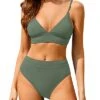 Classic High Waisted Bikini Set Two Piece Triangle Bathing Suits-Olive Green