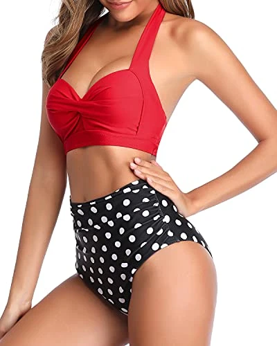Two Piece Vintage Swimsuit High Cut Bikini Bottom-Red Dot - Image 4