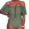 Sexy Lace-Up Off The Shoulder One Piece Swimsuit For Women-Olive Green