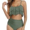 Feminine And Gorgeous Two Piece Ruffle Bikini-Army Green