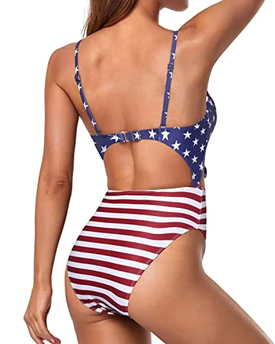 Tie Knot Front One Piece Bathing Suits Swimsuits Sexy Monokini-National Flag - Image 2