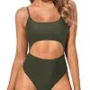 Lace-Up Adjustable Spaghetti Straps One Piece Swimsuits-Army Green
