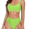 Teen Scoop Neck Sport Bathing Suits Sporty Scoop Neck Bikini-Neon Green