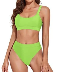 Teen Scoop Neck Sport Bathing Suits Sporty Scoop Neck Bikini-Neon Green
