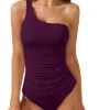 Ruched Tummy Control One Shoulder One Piece Swimsuits For Women-Maroon