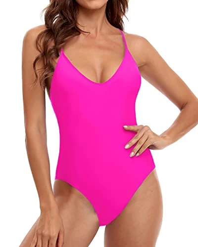 Women's High-Cut Wrap Bodysuit Sexy One Piece Swimsuits-Neon Pink - Image 2