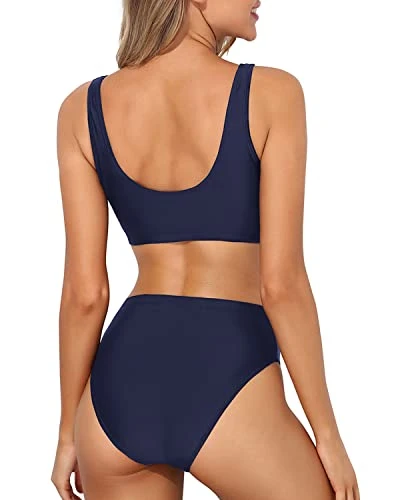 High Waisted Bikini Bottom High Waisted Bathing Suit Bottoms-Navy Blue - Image 2