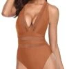 Sultry See Through Long Torso Monokini Bathing Suit-Brown