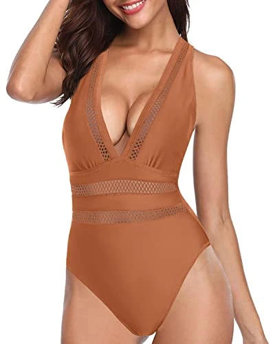 Sultry See Through Long Torso Monokini Bathing Suit-Brown