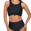 2 Piece Sporty High Neck Tie Knot Bikini Set Bottom-Black