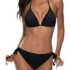 Two Piece Halter Cheeky Triangle Bikini Bathing Suit-Black