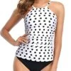 Slimming Two Piece Tankini For Women-White Black Polka Dots