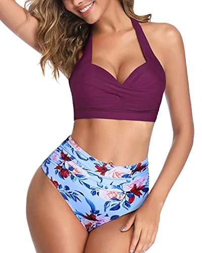 Maximum Support Bikini Top Women's Bikini Swimsuits-Purple Floral - Image 2