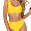 High Cut Two Piece Swimsuit Two Piece Scoop Neck Bikini For Women-Neon Yellow