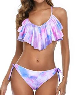 Cross Back Bathing Suit Ruffled Bikini For Women-Color Tie Dye