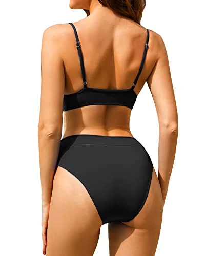 Sexy High Waisted Bikini Set Two Piece Triangle Bathing Suits-Black - Image 2