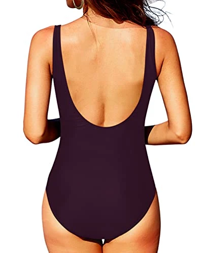 Charming Mesh Design Round Neck One Piece Swimsuits-Maroon - Image 3