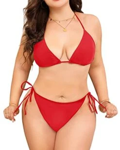 Women's Charming Halter Plus Size String Triangle Bikini-Red