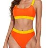 Women Cute Elastic Wide Band Design Sporty Scoop Neck Bikini-Orang Yellow