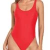 Perfect Fit Skin Friendly Retro 80S High Cut One Piece Swimsuit-Neon Red