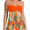 Two Piece Bandeau Tankini Flowy Flyaway Front For Womenr-Orange