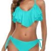 Cheeky High Cut Bottom Ruffled Bikini For Women-Aqua