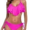 Flattering Two Piece Bikini Women Cross Back Bathing Suit-Neon Pink