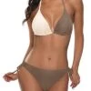Adjustable Ties Halter Top Thong Bikini Swimsuit For Women-Brown