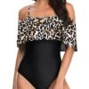 Chic Vintage Flounce One Piece Bathing Suit-Black And Leopard