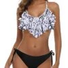 Adjustable Spaghetti Straps Ruffled Bikini For Women-White Snake