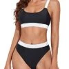 Women Two Piece Bikini Swimsuits Bottoms High Rise Athletic Bikini-Black And White