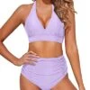 Two Piece Bikini Set Adjustable Buckles 2 Piece Bikini Bathing Suits-Light Purple