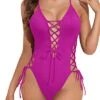 Lace Up Openings Sexy One Piece Swimsuit For Women-Hot Pink