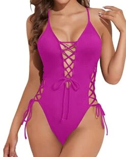 Lace Up Openings Sexy One Piece Swimsuit For Women-Hot Pink