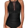 Padded Push-Up Bra Plunge Monokini Women One Piece Swimsuit-Black