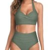Trendy High Waist Swimsuit Two Piece Halter Bikini For Women-Army Green