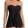 Women's Flyaway Halter Bandeau Tankini Mid Rise Bottoms-Black