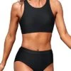 High Neck Crop Top Bikini Set 2 Piece Bathing Suits For Teen Girls-Black