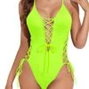 Tummy Control Sexy One Piece Swimsuit For Women-Yellow Green