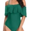 Flattering Vintage Off Shoulder One Piece Swimsuit-Emerald Green